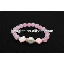 Gemstone quartz rose avec perle bracelet fait main